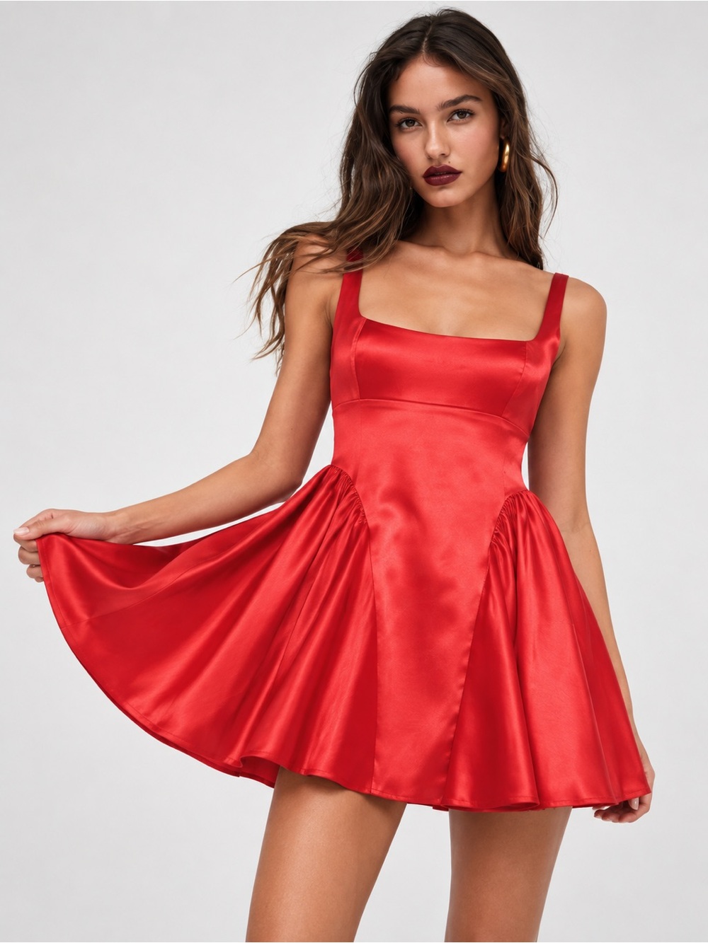 Gianni Bini Addison Red Satin Square Neck Drop Waist Mini Dress NWT Sz 4